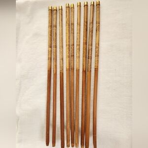 NINE VINTAGE CHINESE BAMBOO CHOPSTICKS WITH METAL TIPS AND HAND-ETCHED